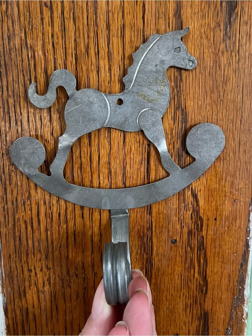 Vintage Silver Tin Rocking Horse Wall Hook - Decorative Home Wall Decor